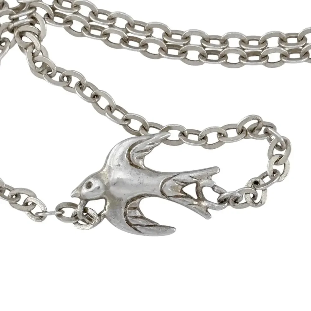 Vintage Italy Dyadema Sterling Silver 925 Swallow Necklace 16.5-18.5